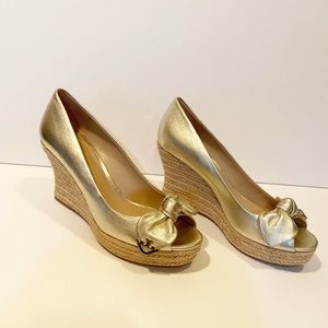 NWOB Tory Burch Dory Espadrilles Sz 8 Gold Leather